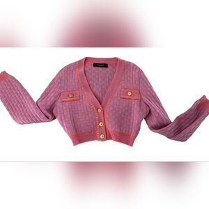 Versace cropped pink and purple sweater cardigan gold buttons s-m 4-6 Stretchy